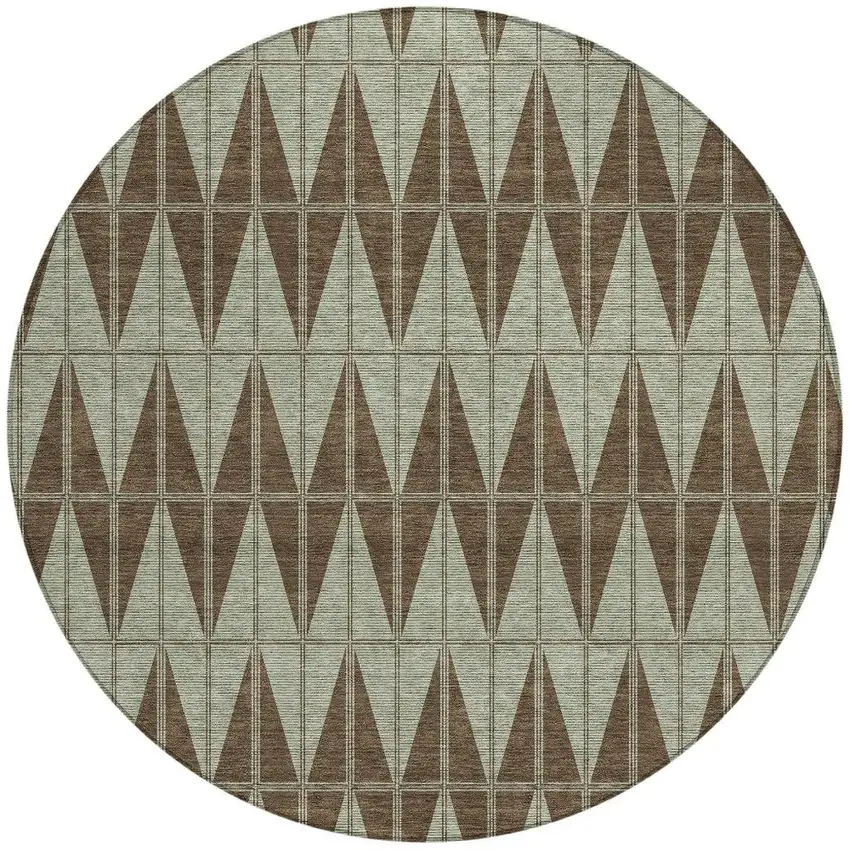 8' Chocolate And Beige Round Geometric Washable Indoor Outdoor Area Rug Photo 3