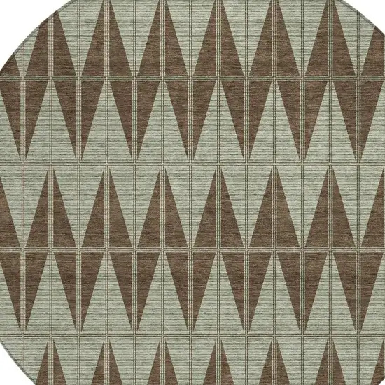 8' Chocolate And Beige Round Geometric Washable Indoor Outdoor Area Rug Photo 2