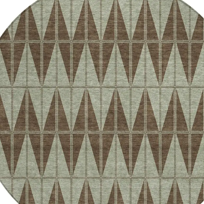 8' Chocolate And Beige Round Geometric Washable Indoor Outdoor Area Rug Photo 2