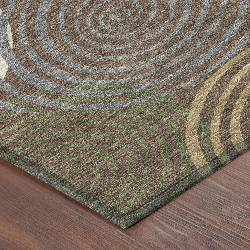 8' Chocolate And Beige Round Geometric Washable Indoor Outdoor Area Rug Photo 6