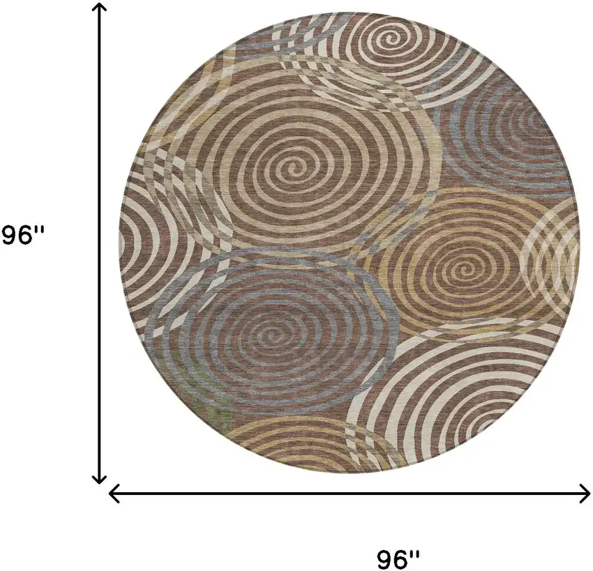 8' Chocolate And Beige Round Geometric Washable Indoor Outdoor Area Rug Photo 8