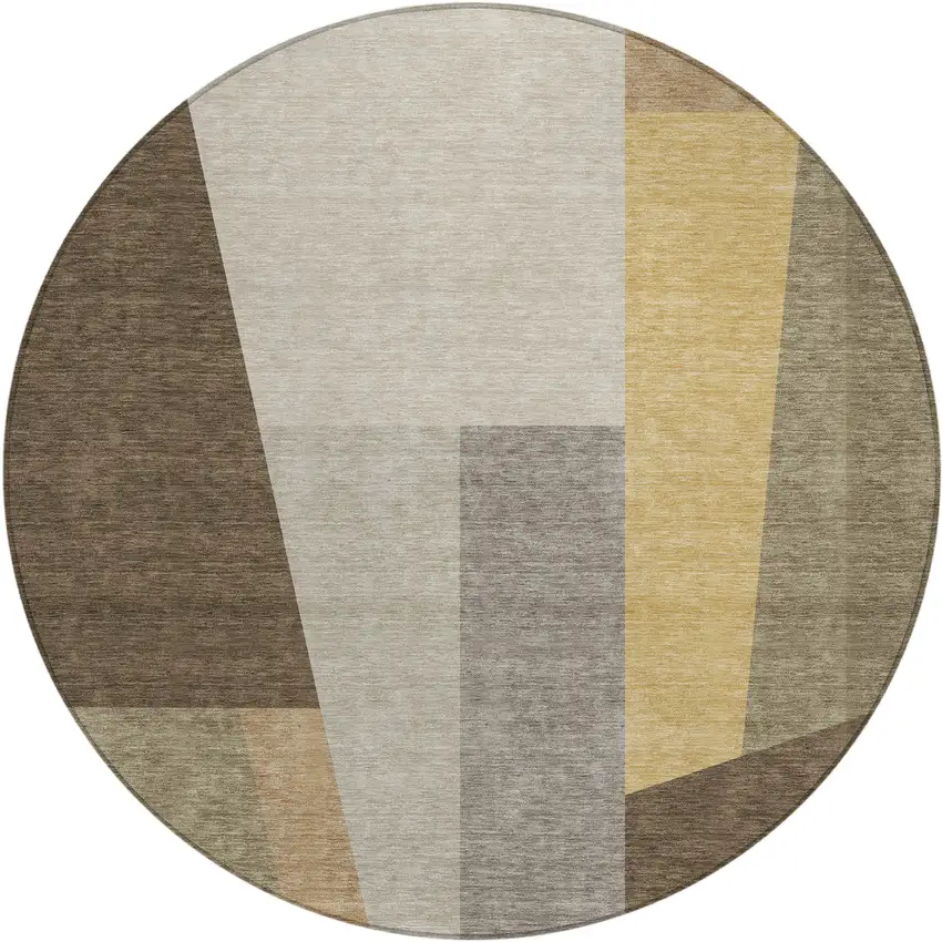 8' Chocolate And Beige Round Geometric Washable Indoor Outdoor Area Rug Photo 1