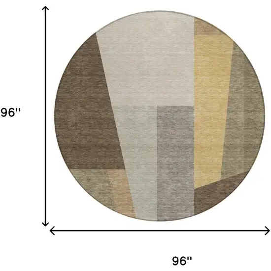8' Chocolate And Beige Round Geometric Washable Indoor Outdoor Area Rug Photo 8