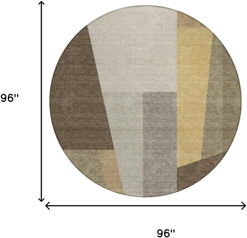 8' Chocolate And Beige Round Geometric Washable Indoor Outdoor Area Rug Photo 8