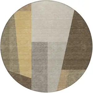 Photo of 8' Chocolate And Beige Round Geometric Washable Indoor Outdoor Area Rug