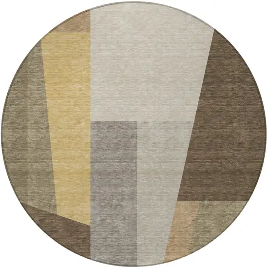 8' Chocolate And Beige Round Geometric Washable Indoor Outdoor Area Rug Photo 3