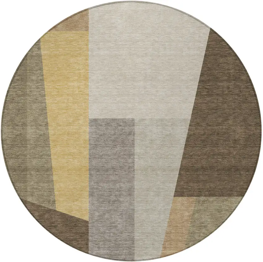 8' Chocolate And Beige Round Geometric Washable Indoor Outdoor Area Rug Photo 3
