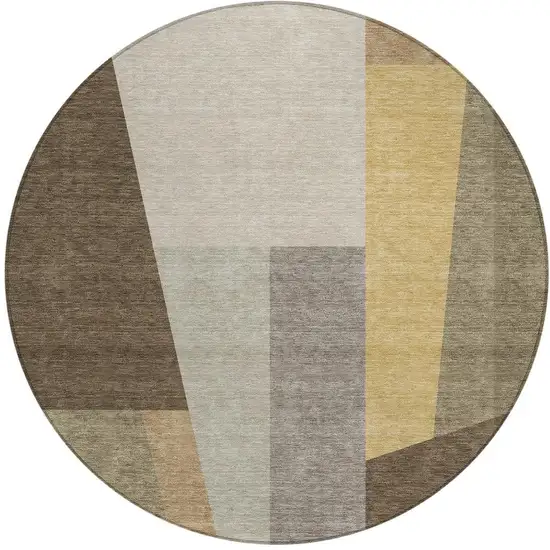 8' Chocolate And Beige Round Geometric Washable Indoor Outdoor Area Rug Photo 2
