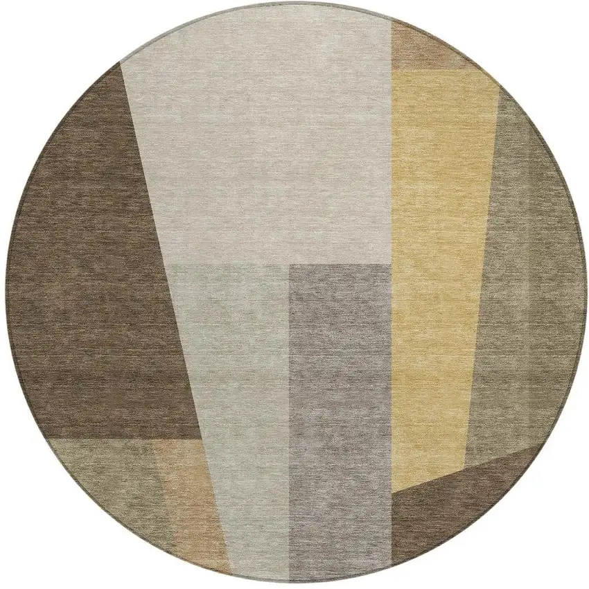 8' Chocolate And Beige Round Geometric Washable Indoor Outdoor Area Rug Photo 2