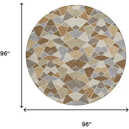 8' Chocolate And Beige Round Geometric Washable Indoor Outdoor Area Rug Photo 8