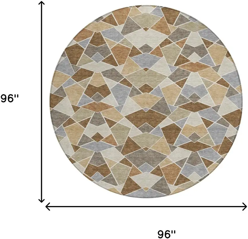 8' Chocolate And Beige Round Geometric Washable Indoor Outdoor Area Rug Photo 8
