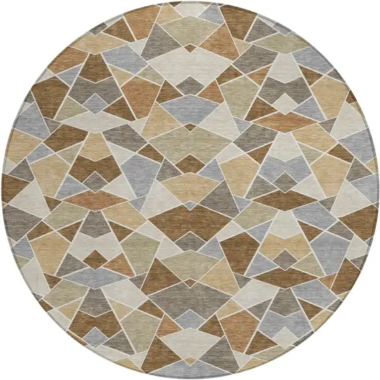 8' Chocolate And Beige Round Geometric Washable Indoor Outdoor Area Rug Photo 1