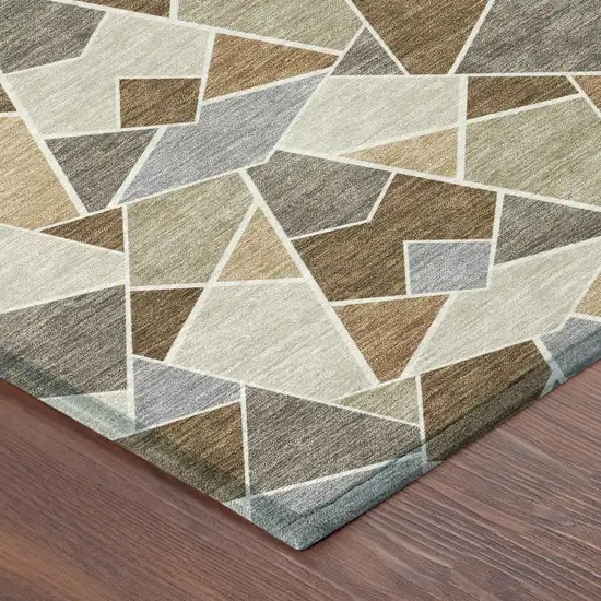 8' Chocolate And Beige Round Geometric Washable Indoor Outdoor Area Rug Photo 6