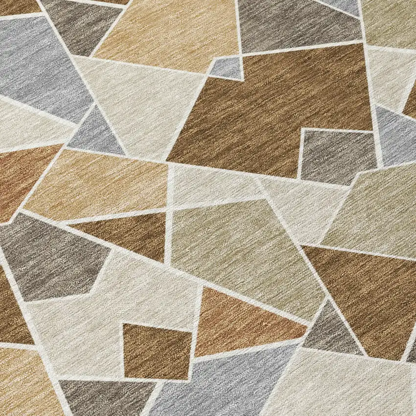 8' Chocolate And Beige Round Geometric Washable Indoor Outdoor Area Rug Photo 7