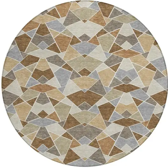 8' Chocolate And Beige Round Geometric Washable Indoor Outdoor Area Rug Photo 3
