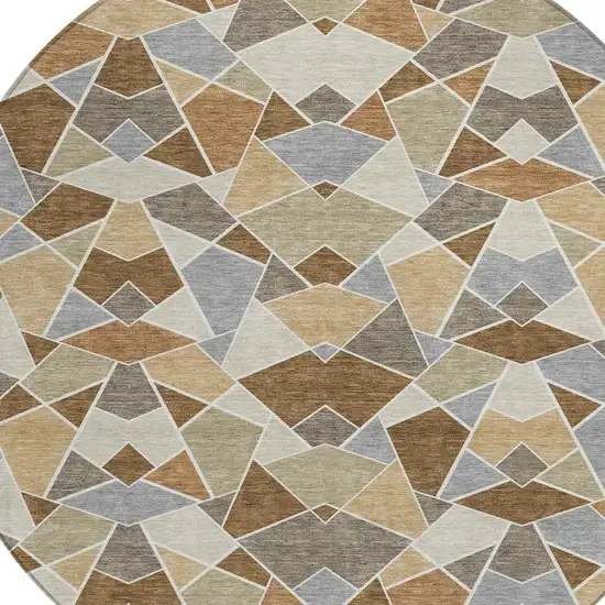 8' Chocolate And Beige Round Geometric Washable Indoor Outdoor Area Rug Photo 2