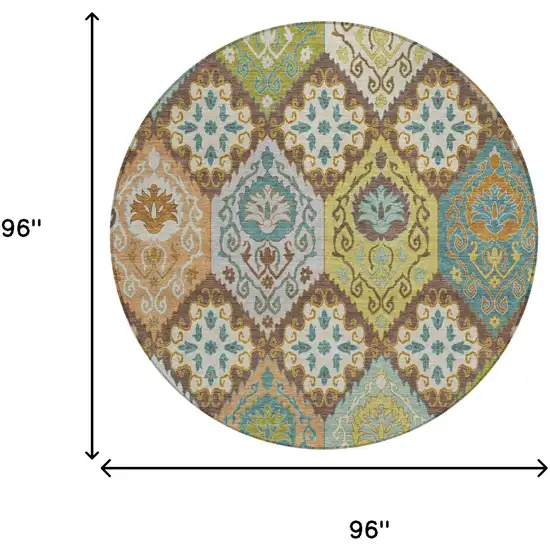 8' Chocolate And Beige Round Geometric Washable Indoor Outdoor Area Rug Photo 6