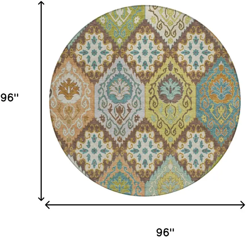 8' Chocolate And Beige Round Geometric Washable Indoor Outdoor Area Rug Photo 6