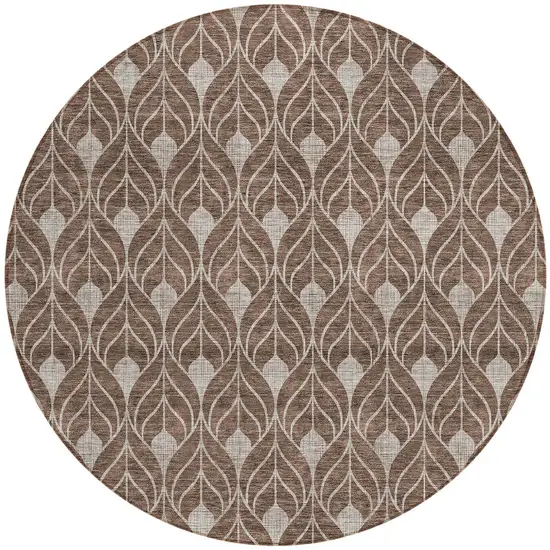 8' Chocolate And Beige Round Geometric Washable Indoor Outdoor Area Rug Photo 6