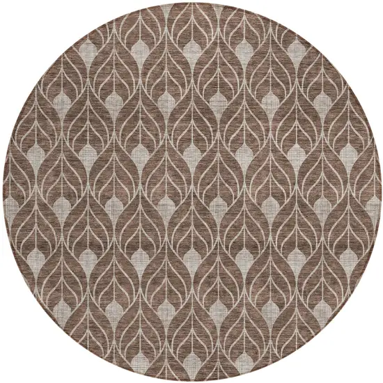 8' Chocolate And Beige Round Geometric Washable Indoor Outdoor Area Rug Photo 2