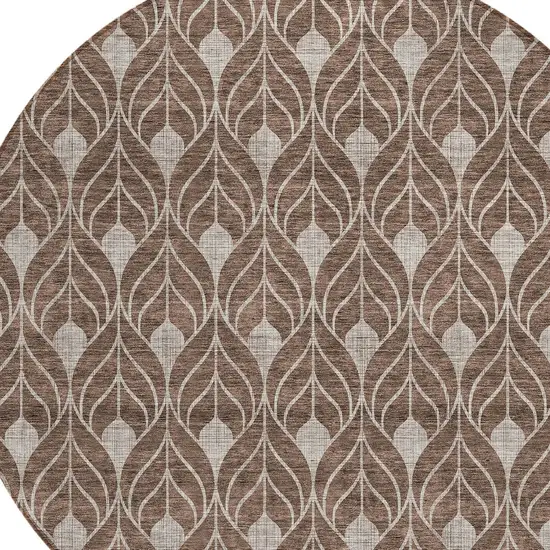 8' Chocolate And Beige Round Geometric Washable Indoor Outdoor Area Rug Photo 5