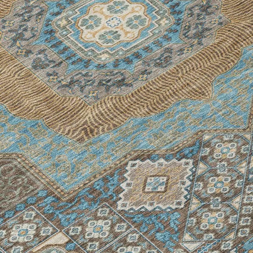8' Chocolate And Beige Round Oriental Washable Indoor Outdoor Area Rug Photo 6