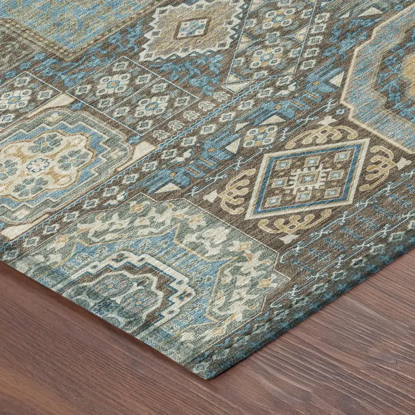 8' Chocolate And Beige Round Oriental Washable Indoor Outdoor Area Rug Photo 5