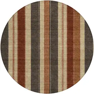 Photo of 8' Chocolate And Beige Round Striped Washable Indoor Outdoor Area Rug
