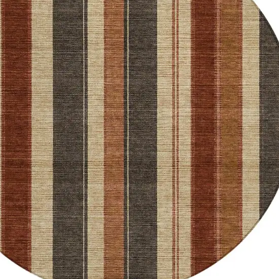8' Chocolate And Beige Round Striped Washable Indoor Outdoor Area Rug Photo 4