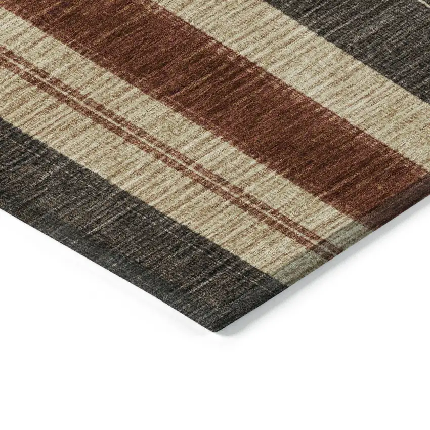 8' Chocolate And Beige Round Striped Washable Indoor Outdoor Area Rug Photo 8