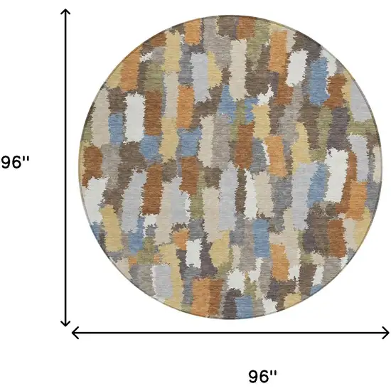 8' Chocolate And Beige Round Striped Washable Indoor Outdoor Area Rug Photo 8