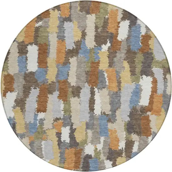 8' Chocolate And Beige Round Striped Washable Indoor Outdoor Area Rug Photo 1