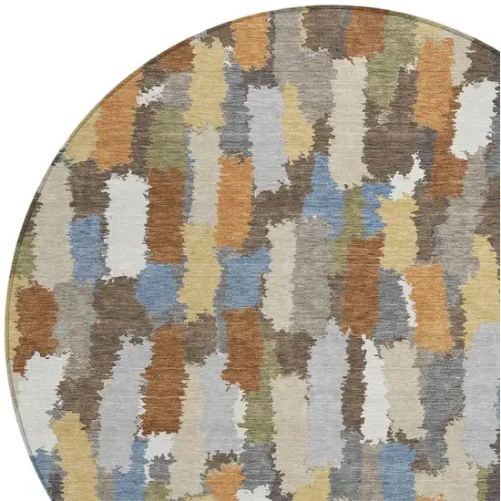 8' Chocolate And Beige Round Striped Washable Indoor Outdoor Area Rug Photo 2