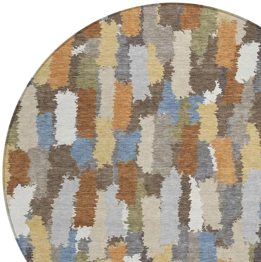 8' Chocolate And Beige Round Striped Washable Indoor Outdoor Area Rug Photo 2