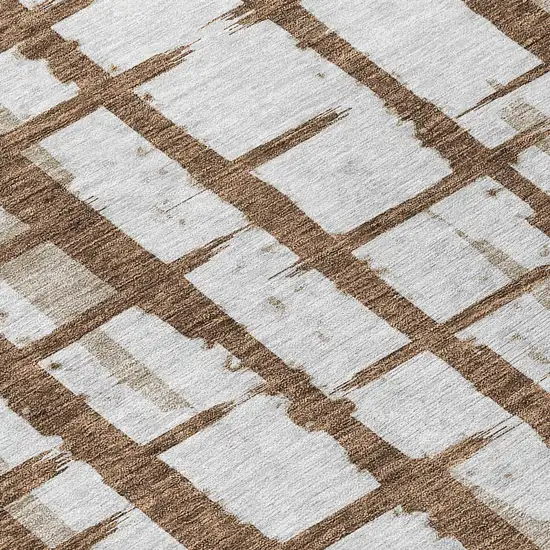8' Chocolate And Beige Round Striped Washable Indoor Outdoor Area Rug Photo 8