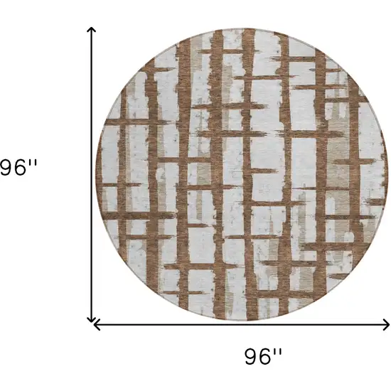 8' Chocolate And Beige Round Striped Washable Indoor Outdoor Area Rug Photo 3