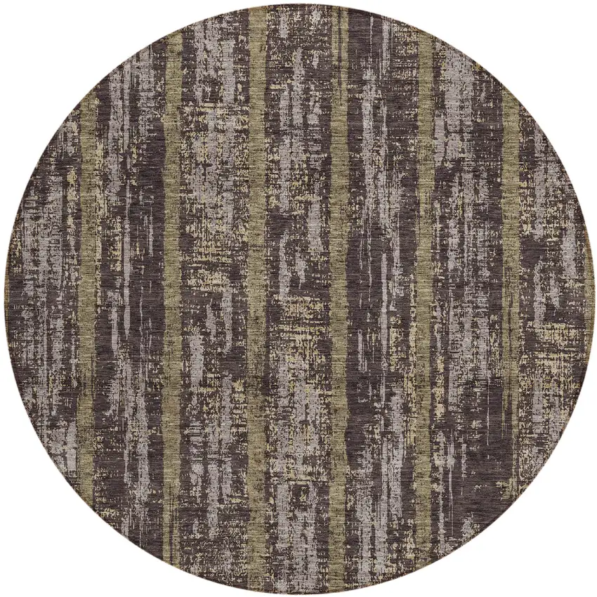 8' Chocolate And Beige Round Striped Washable Indoor Outdoor Area Rug Photo 2