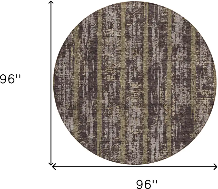 8' Chocolate And Beige Round Striped Washable Indoor Outdoor Area Rug Photo 3