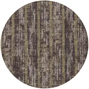 Photo of 8' Chocolate And Beige Round Striped Washable Indoor Outdoor Area Rug