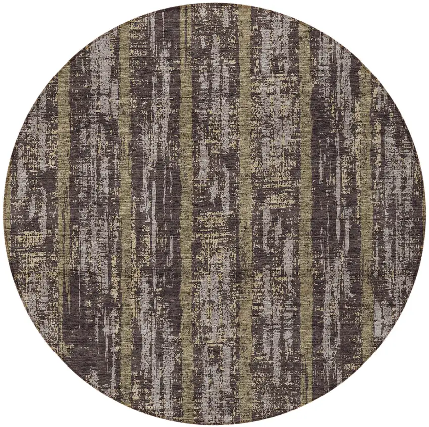 8' Chocolate And Beige Round Striped Washable Indoor Outdoor Area Rug Photo 5