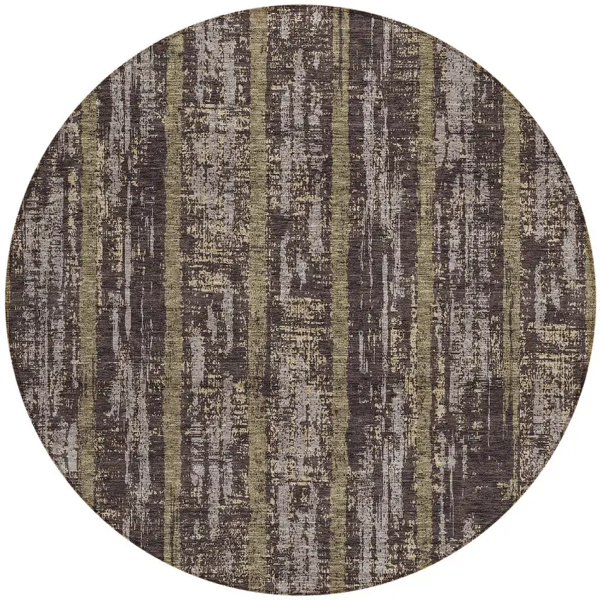 8' Chocolate And Beige Round Striped Washable Indoor Outdoor Area Rug Photo 4