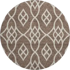 Photo of 8' Chocolate And Beige Trellis Washable Round Rug With UV Protection