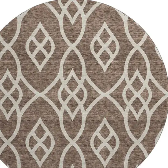 8' Chocolate And Beige Trellis Washable Round Rug With UV Protection Photo 4