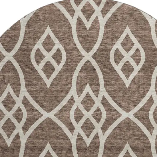 8' Chocolate And Beige Trellis Washable Round Rug With UV Protection Photo 3