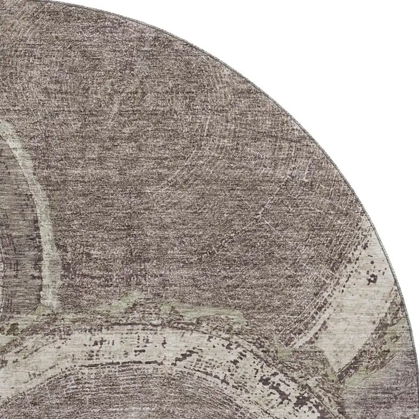 8' Chocolate And Beige Woodland Lodge Washable Round Rug With UV Protection Photo 3