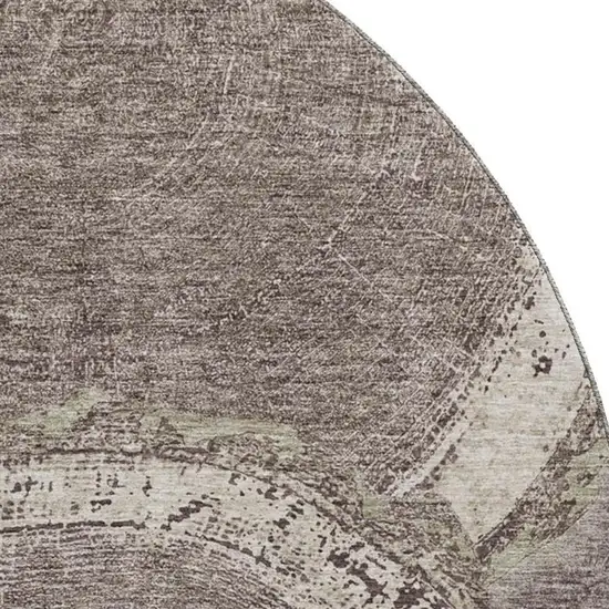 8' Chocolate And Beige Woodland Lodge Washable Round Rug With UV Protection Photo 2