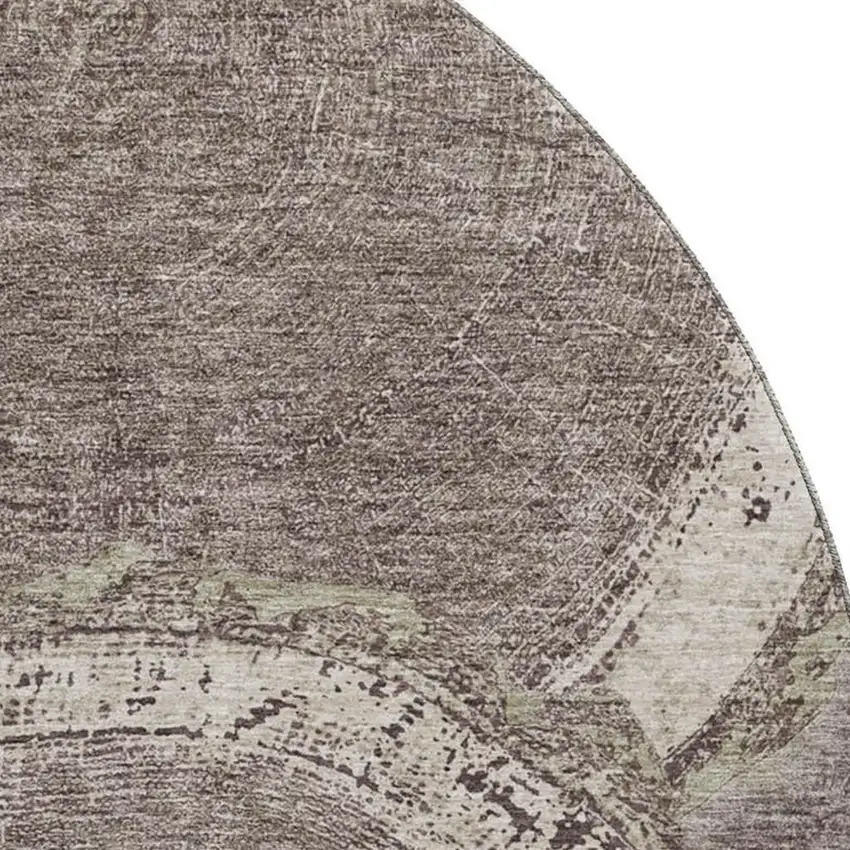8' Chocolate And Beige Woodland Lodge Washable Round Rug With UV Protection Photo 2