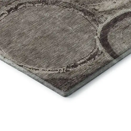 8' Chocolate And Beige Woodland Lodge Washable Round Rug With UV Protection Photo 6