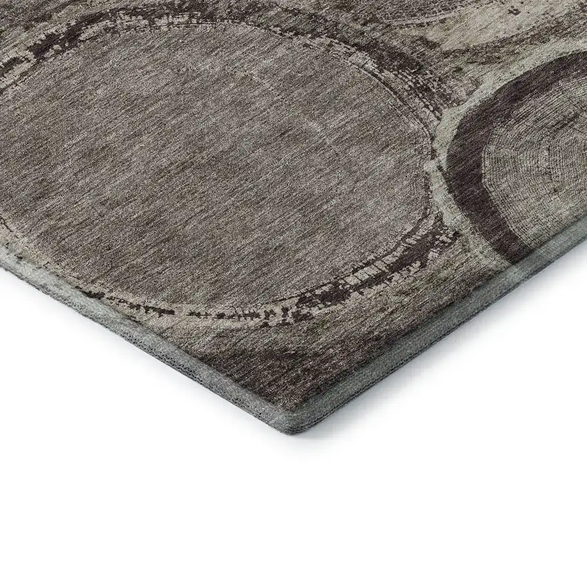 8' Chocolate And Beige Woodland Lodge Washable Round Rug With UV Protection Photo 6