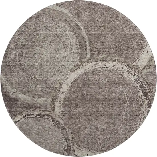 8' Chocolate And Beige Woodland Lodge Washable Round Rug With UV Protection Photo 1